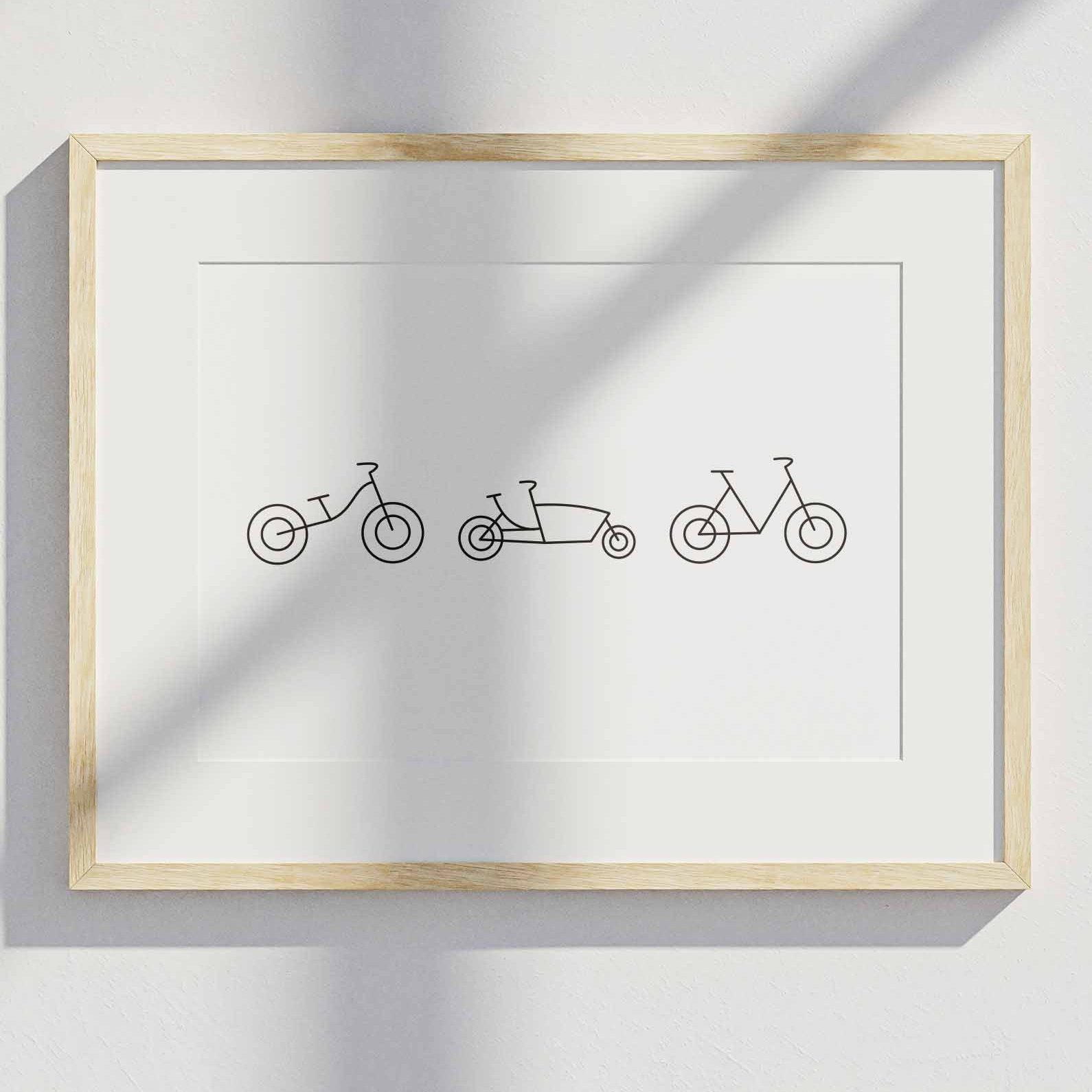 Bilderrahmen mit Grafiken von Fahrrädern
